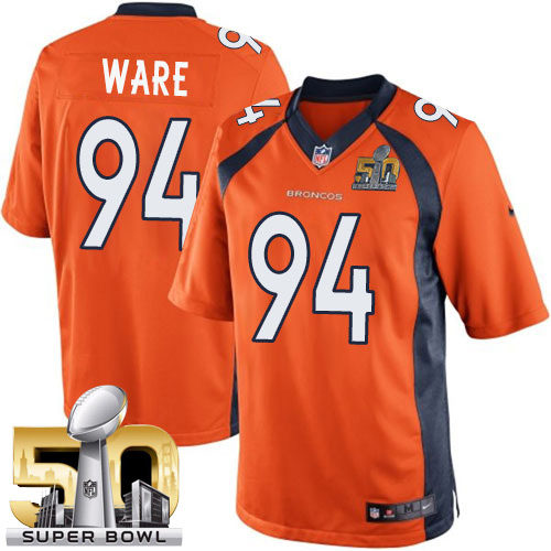 Men's Limited DeMarcus Ware Super Bowl L Nike Jersey Orange Home - #94 NFL Denver Broncos